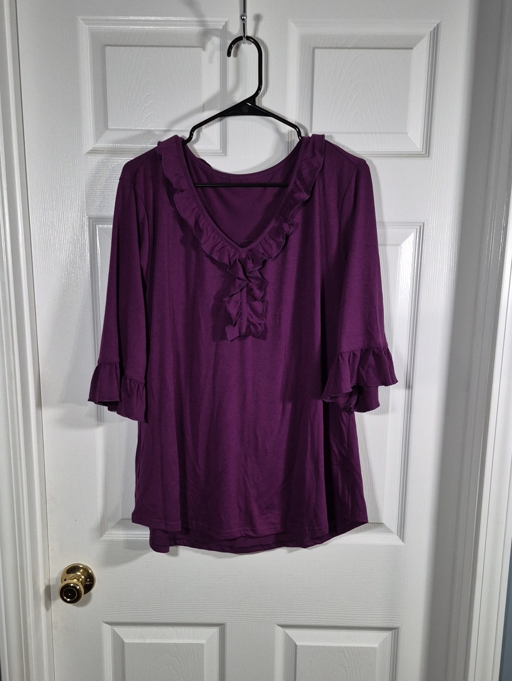 Ruffled V-Neck Tunic Top in Deep Purple